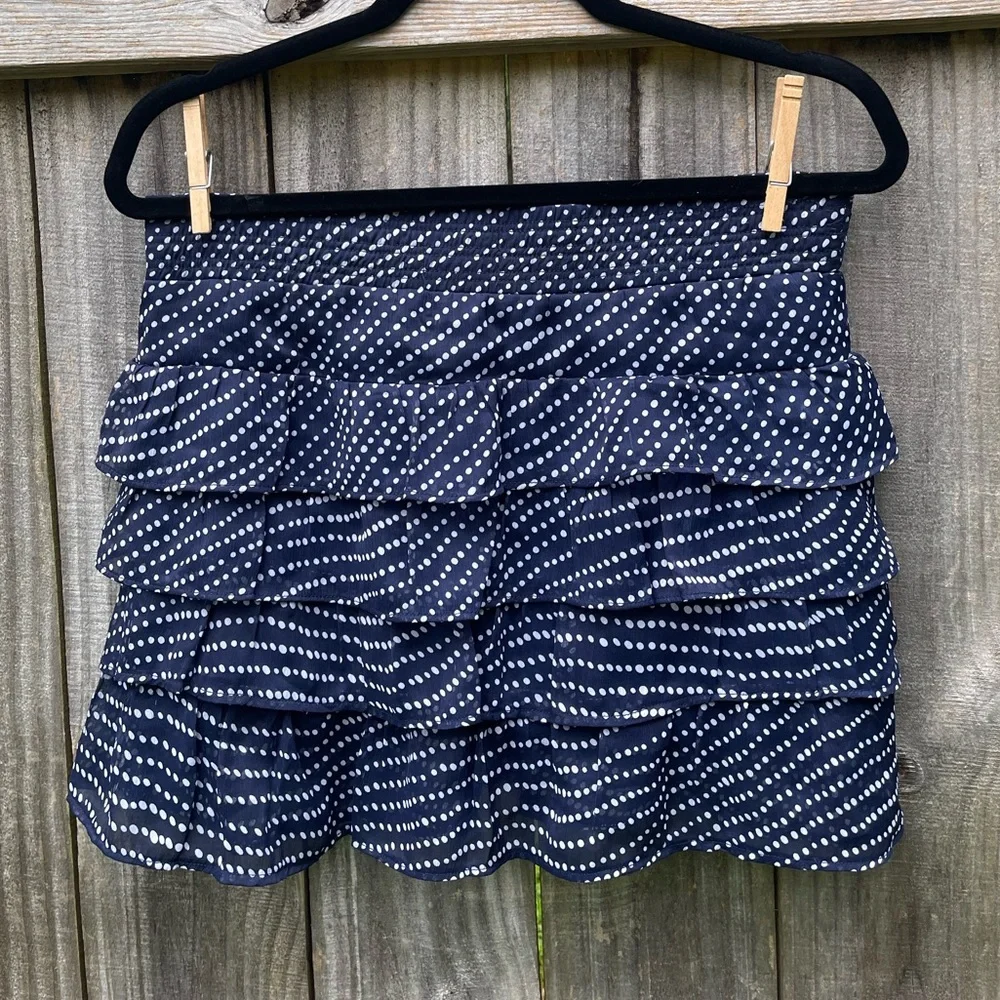 Zenana Outfitters Navy Polka Dot Ruffle Mini Skirt - Size large